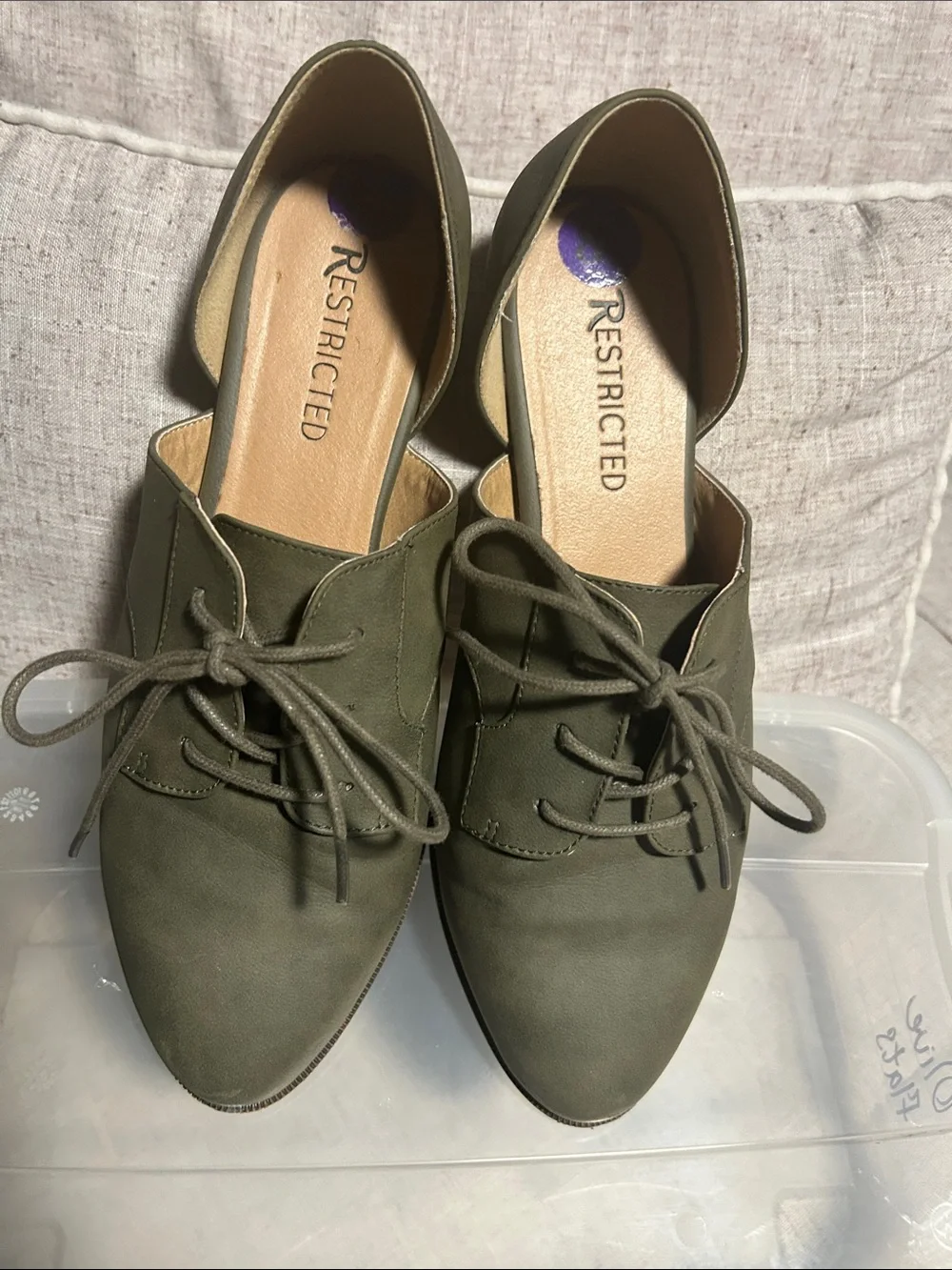 Restricted Olive Lace-Up Pointed Flats